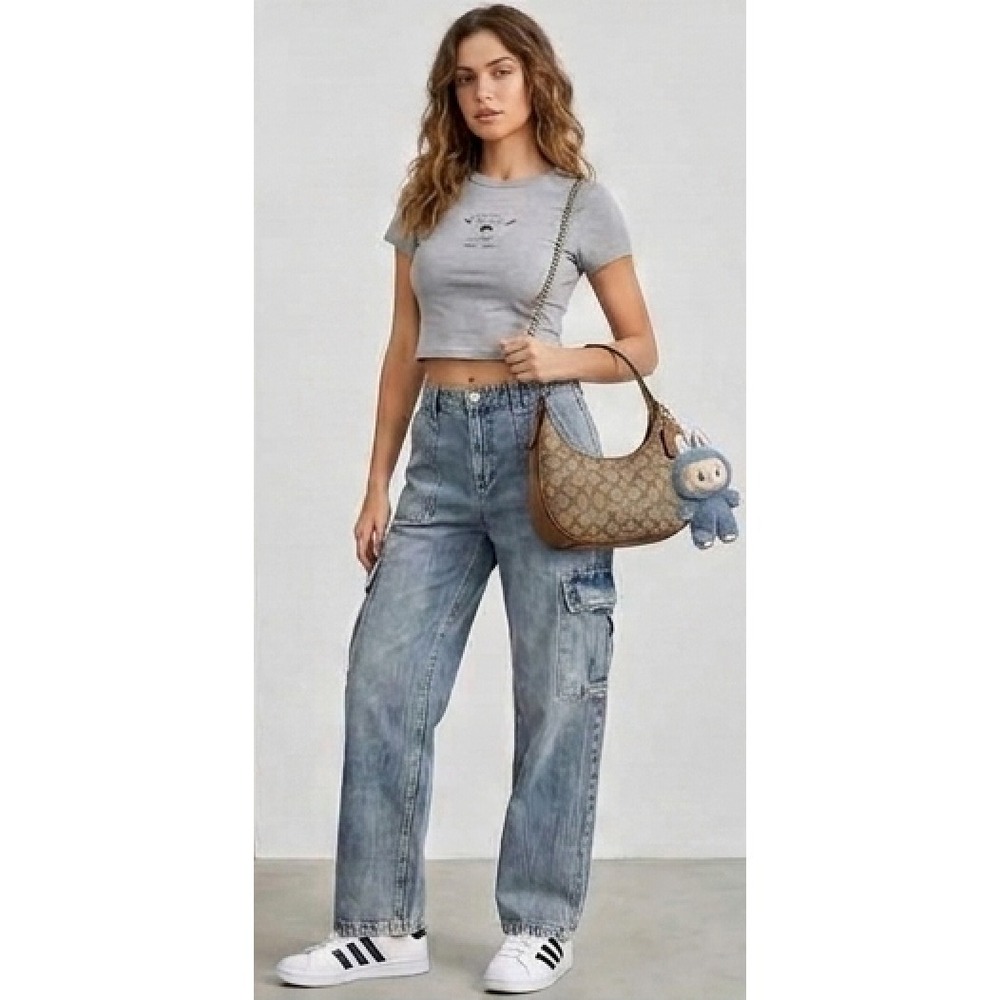 Cotton On Womens 28 6 Denim Jean Relaxed Cargo Acid Wash Streetwear Urban Grunge